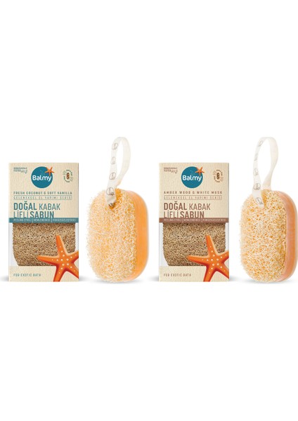 2’li Doğal Kabak Lifli Sabun Seti -Amber/coconut