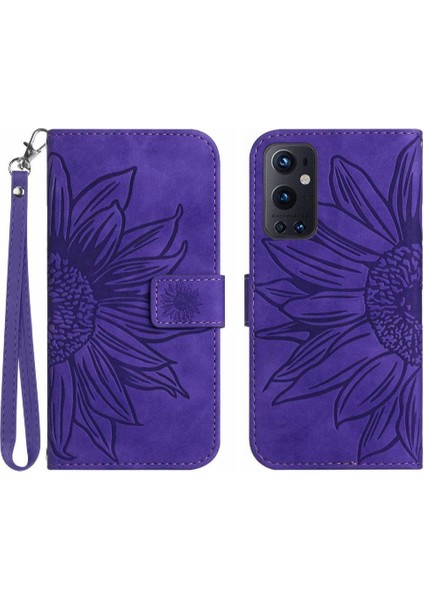 Tutucu Kabartmalı Ayçiçeği Pu Oneplus 9 Pro TeIefon Kılıfı (Yurt Dışından)