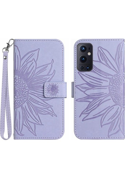 Tutucu Kabartmalı Ayçiçeği Pu Oneplus 9 Pro TeIefon Kılıfı (Yurt Dışından)