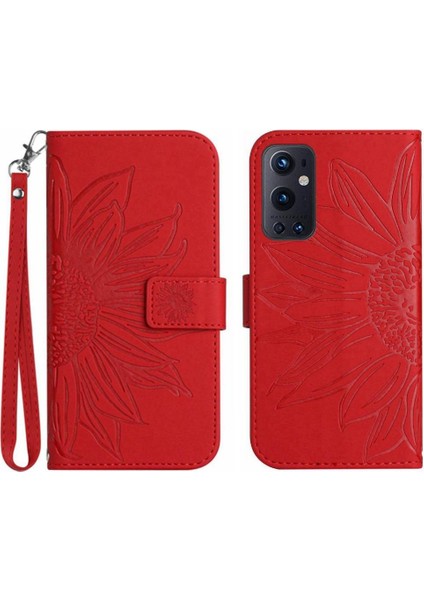 Tutucu Kabartmalı Ayçiçeği Pu Oneplus 9 Pro TeIefon Kılıfı (Yurt Dışından)