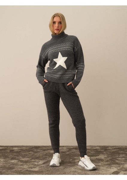 Kadın Koyu Gri Lüks Pamuk Dokulu Regular Fit Pantolon