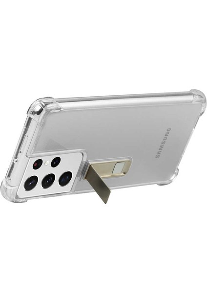 Galaxy S21 Ultra Uyumlu Standlı Süper Silikon Kapak-Renksiz