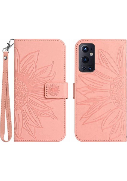 Tutucu Kabartmalı Ayçiçeği Pu Oneplus 9 Pro TeIefon Kılıfı (Yurt Dışından)