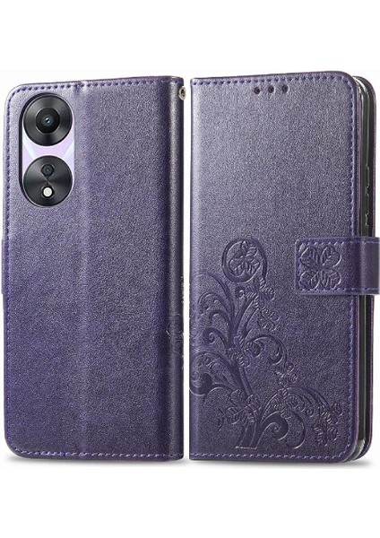 Oppo A78 Deri Dört Yaprak TeIefon Kılıfı (Yurt Dışından)