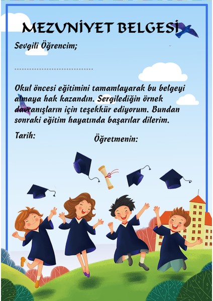 Okul Öncesi Için Mezuniyet Belgesi(A5-24 Adet)
