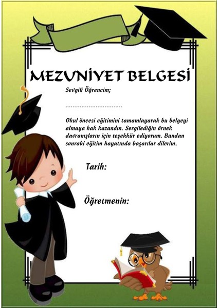 Okul Öncesi Için Mezuniyet Belgesi(A5-24 Adet)