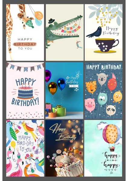 Happy Birthday Temalı Kartpostal Seti (10X15 cm 9 Adet)