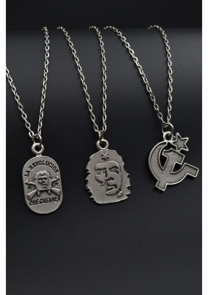 3'lü Devrim Che Guevara Orak Çekiç Erkek Kadın Kolye Seti - Kod:1173