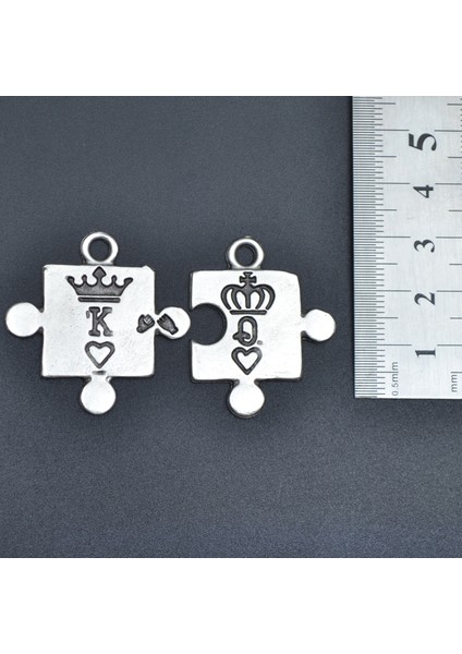 Puzzle - King - Queen Deri ip Kolye - Gümüş Kaplama - Kadın Erkek Kolye - No:955