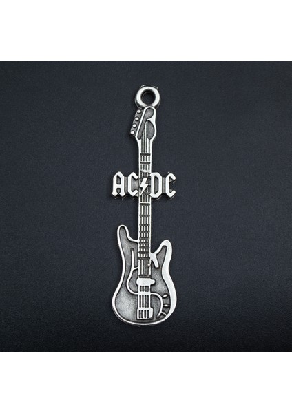 AC/DC Elektro Gitar Deri ip Kolye - Gümüş Kaplama - Kadın Erkek Kolye - No:1045