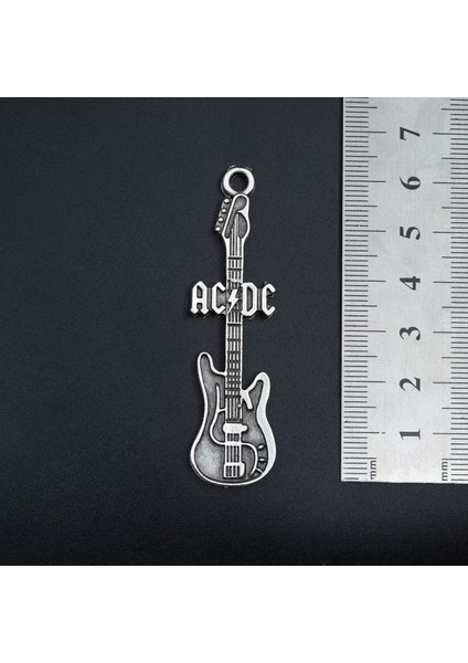 AC/DC Elektro Gitar Deri ip Kolye - Gümüş Kaplama - Kadın Erkek Kolye - No:1045