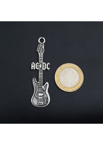 AC/DC Elektro Gitar Deri ip Kolye - Gümüş Kaplama - Kadın Erkek Kolye - No:1045