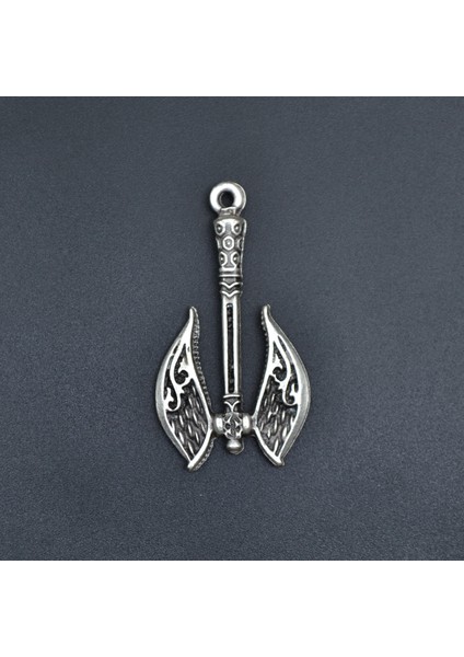 Çift Taraflı Desenli Balta - Double Axe Zincir Kolye - Gümüş Kaplama - Erkek Kadın Kolye - Kod:464