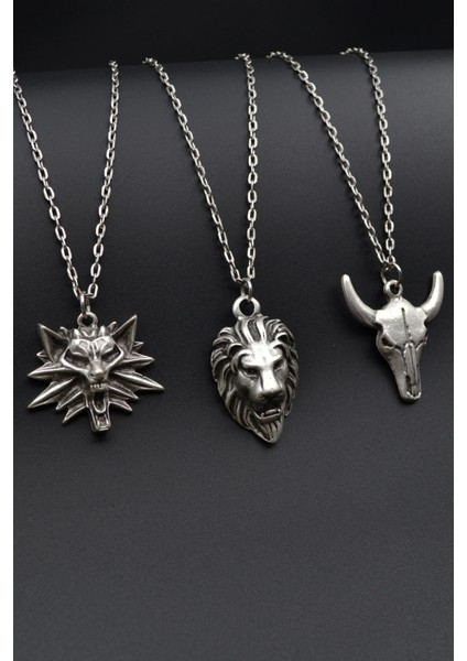3'lü The Witcher Kurt Anubis ve Buffalo - Boğa Erkek Kadın Kolye Seti - Kod:1215
