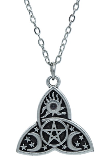 Triquetra - Güneş Ay Yıldız Pentagram Zincir Kolye - Gümüş Kaplama - Erkek Kadın Kolye - Kod:470