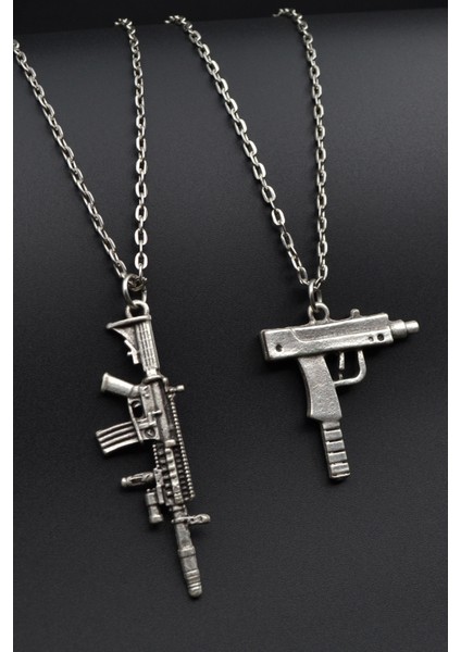 2'li Uzi - M4 Erkek Kadın Kolye Seti - Kod:716