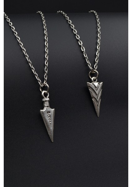 2'li Triagle Ok Ucu - Desenli Erkek Kadın Kolye Seti - Kod:636