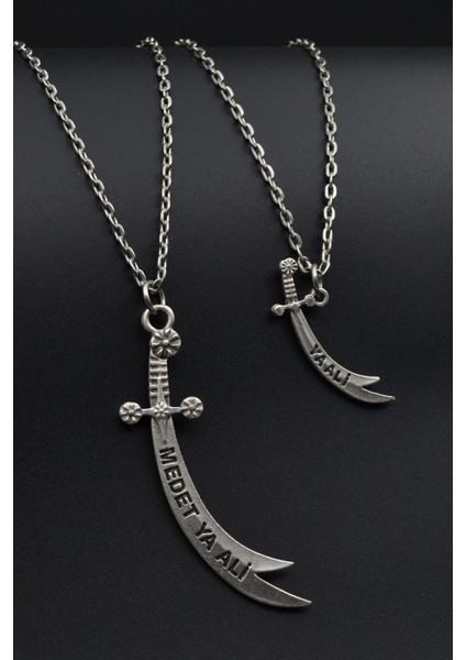 2'li Zülfikar Kılıç - Ya Ali Kılıç Erkek Kadın Kolye Seti - Kod:624