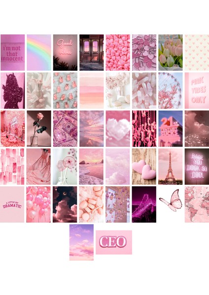 Pembe Temalı Kartpostal Seti (10X15 cm 37 Adet)