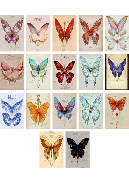 Kelebek Temalı Kartpostal Seti (10X15 cm 17 Adet)