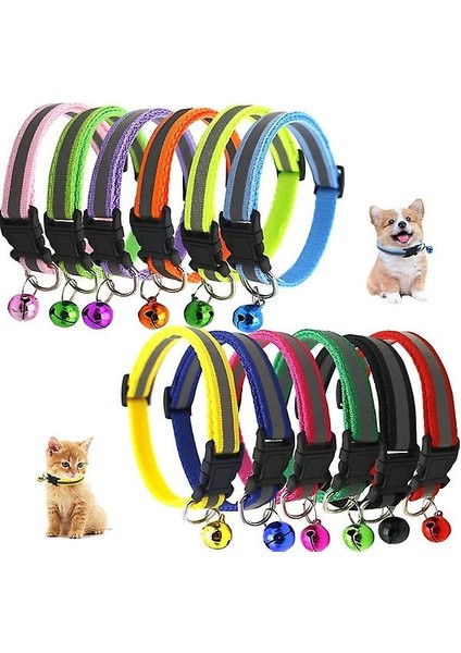 Çanlı Yansıtıcı Kedi Tasması, Köpek Veya Yavru Kedi Tasmaları Için Ayarlanabilir Breakway Emniyetli Yenidoğan Tasmaları (Yurt Dışından)
