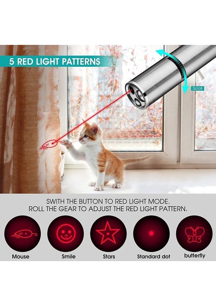 Kedi Lazer Oyuncak, Kırmızı Nokta LED Işık Işaretçi Kapalı Kediler Köpekler Için Interaktif Oyuncaklar, Uzun Menzilli 3 Modları Yavru Kedi Açık Pet Için Lazer Projeksiyon Oyun Parkı (Yurt Dışından)