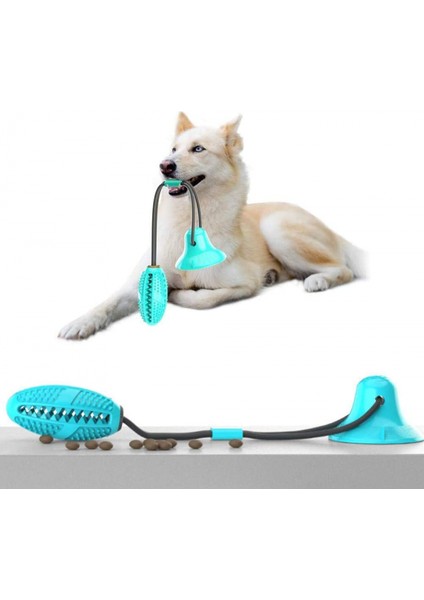 Interaktif Köpek Halatları Oyuncak Molar Çiğneme Oyuncak, Pet Diş Temizleme Için Vantuzlu Kendi Kendine Oynayan Lastik Top Oyuncak, Mavi (Yurt Dışından)