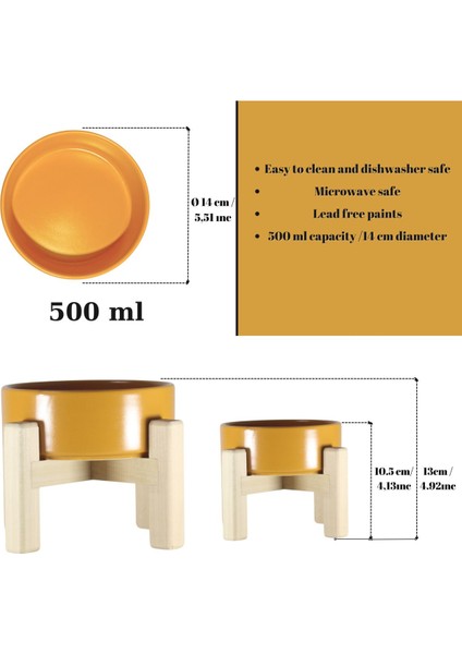 Seramik Mama Su Kabı Evcil Hayvanlar Için Çift Taraflı Kullanılabilen Ahşap Ayağı ile Beraber
