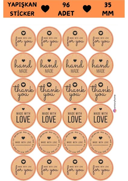 Bohemian Kraft Sticker - Handmade Love Sticker - Thank You Sticker - Teşekkürler Sticker