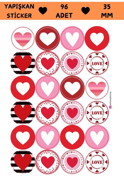 Karışık Kalp Sticker - Love Sticker - Hediye Paketi Sticker - Ambalaj Sticker - Renkli Kalp Sticker