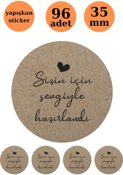 Sizin Için Sevgiyle Hazırlandı - Kraft Görünümlü Sticker -Kraft Sticker - Paket Sticker