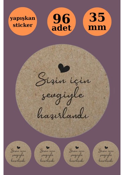 Sizin Için Sevgiyle Hazırlandı - Kraft Görünümlü Sticker -Kraft Sticker - Paket Sticker