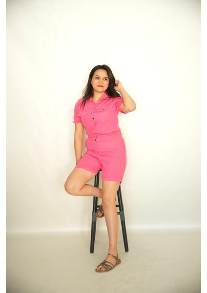 Beli Lastikli Şortlu Gabardin Tulum