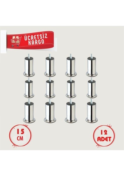Marka Baza Koltuk Kanepe Ayağı Civatalı 15 cm (12 Adet) M8 Ince Diş