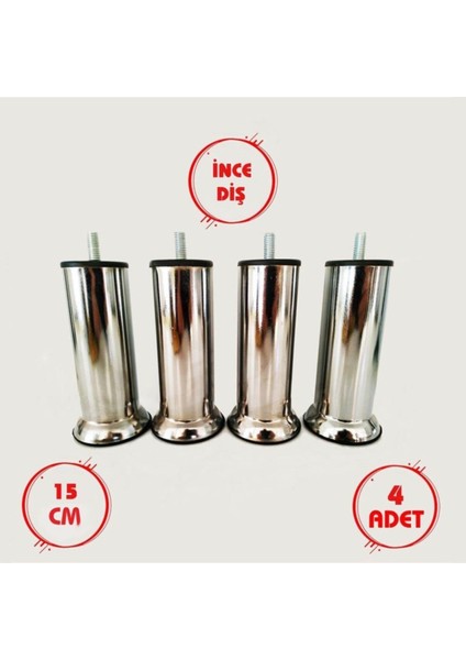 Marka Baza Koltuk Kanepe Ayağı Civatalı 15 cm (4 Adet) M8 Ince Diş