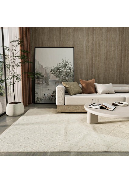 Newyork 3109 Krem Yumuşak Tuşeli Halı Kilim Salon Koridor Kesme Yolluk Dokuma Makine Halısı