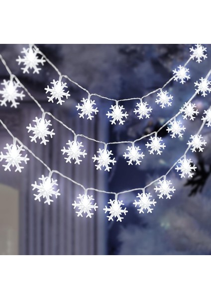 Noel Kar Tanesi Dize Işıkları, 20 Ft 40 LED Pille Çalışan Su Geçirmez Kar Tanesi Peri Işıkları Yatak Odası Için Kapalı Açık Ev Bahçe Partisi Noel Dekoru Noel Ağacı Dekorasyonu (Yurt Dışından)