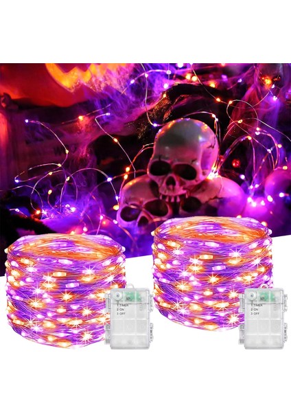 Cadılar Bayramı Işıkları Turuncu ve Mor Cadılar Bayramı Dekoratif Işıklar 33FT 2X100 LED Dış Mekan Su Geçirmez Pırıltı Işıklar, Iç Mekan Dış Mekan Kampçı Dekorasyonu Için Zamanlayı (Yurt Dışından)