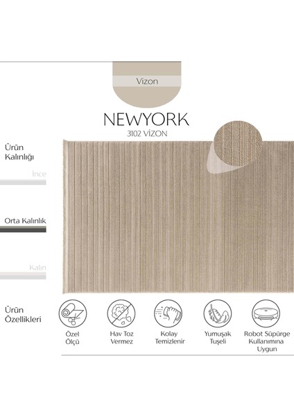 Newyork 3102 Vizon Yumuşak Tuşeli Halı Kilim Salon Koridor Kesme Yolluk Dokuma Makine Halısı