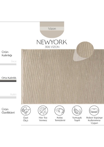 Newyork 3106 Vizon Yumuşak Tuşeli Halı Kilim Salon Koridor Kesme Yolluk Dokuma Makine Halısı