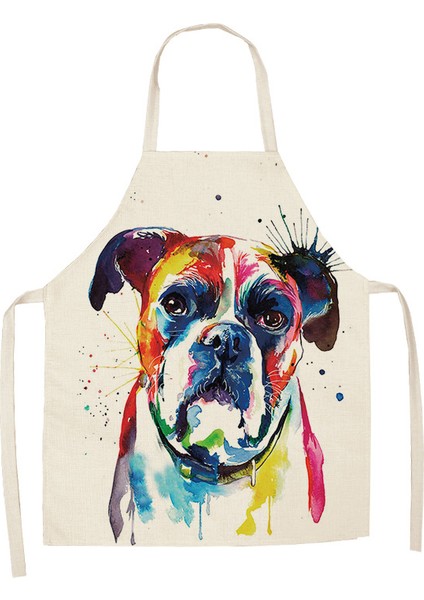 Pamuklu ve Keten Önlük, Köpek Baskılı Bulldog Unisex, Akşam Yemekleri ve Partiler Için Eğlenceli Önlüklü Temizlik Önlüğü, 1 Adet (Yurt Dışından)