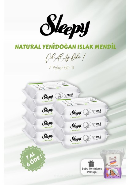 Natural Yenidoğan Islak Bebek Havlusu 7 Al 6 Öde 60'lı ve Bebe Pamuğu