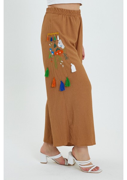 Kadın Yanı Nakışlı Örme Pantolon RD24YB110913
