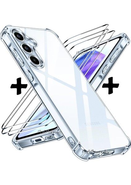 Samsung Galaxy A35 Kılıf Köşe Korumalı Darbeye Dayanıklı Antişok Şeffaf Silikon + 9h Temperli Cam 2'li Set