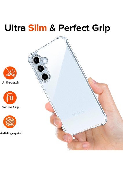Samsung Galaxy A35 Kılıf Köşe Korumalı Darbeye Dayanıklı Antişok Şeffaf Silikon + 9h Temperli Cam 2'li Set