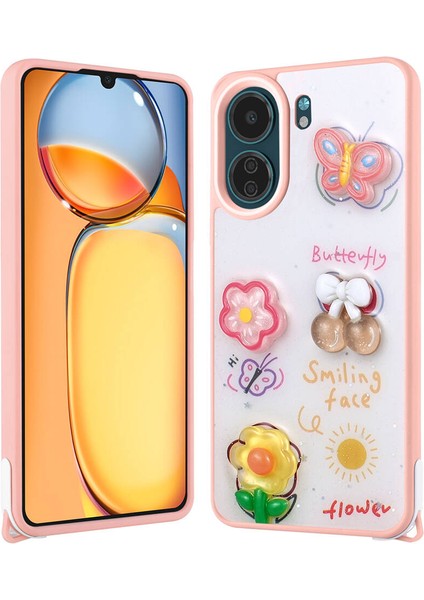 Xiaomi Poco C65 Kılıf Emoji Ayıcık Desenli 3D Kabartmalı Karakterli Figürlü Parlak Coffe Silikon