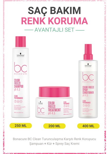 Schwarzkopf Bonacure Bc Clean Turunculaşma Karşıtı Renk Koruyucu Şampuan + Kür + Sprey Saç Kremi