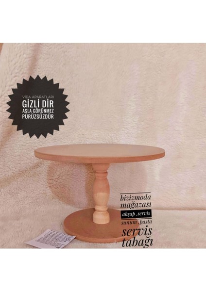 Bizizmoda Ahşap Pasta Servis Sunum Standı - Ayaklı Sunumluk Boyanabilir Ahşap Servis Tepsisi