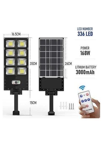 Solar Enerjili 366 LED Hareket Sensörlü Aydınlatma Armatürü