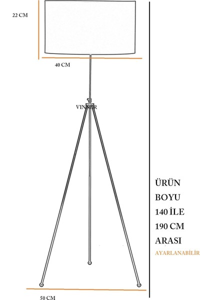 Noa Siyah Kaplama Tripod Boyu Ayarlanabilir Metal Lambader - Siyah